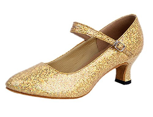 missfiona Womens Glitter Latin Ballroom Dance Shoes Pointed-Toe Y Strap Dancing Heels 8 Gold