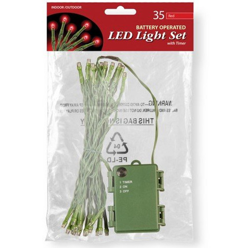 National Tree Battery Operated 35 LED Bulb Light String Set, Red (LS-883-35R-B)