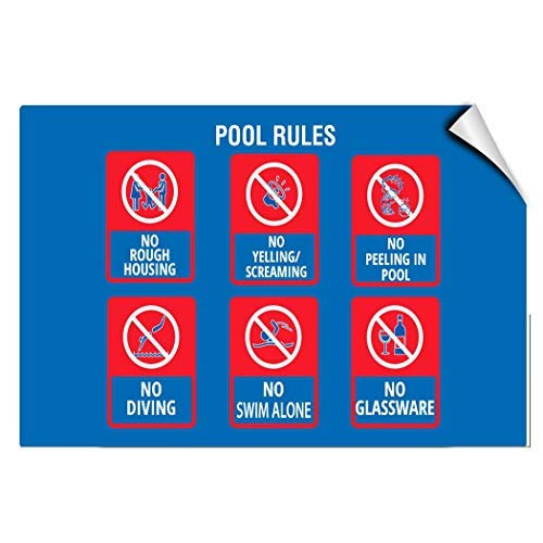 Pool Rule No Yelling Peeing Diving Swimming Alone Glassware Warning Stickers Lable Decal Safety Signs and Stickers Vinyl for House Van Property Car Window 7 Inches X 10 Inches