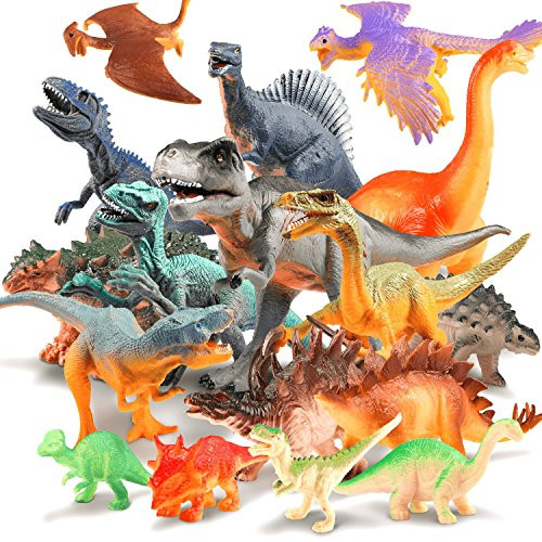 JamBer Dinosaur Toys Realistic Dinosaur Action Figures Jungle Animal Figures Toys for Kids Educational Dino Toys for Toddlers Boys as Party Favors Including T Rex Velociraptor Triceratops,17Pack