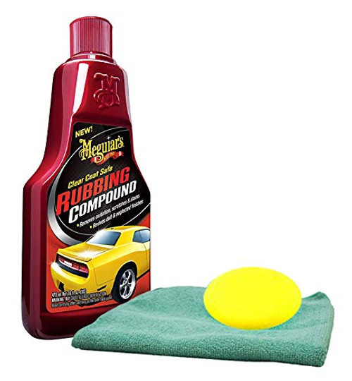 Meguiars Clear Coat Safe Rubbing Compound  16 oz.  Bundled with Microfiber Cloth and Applicator Pad  3 Items