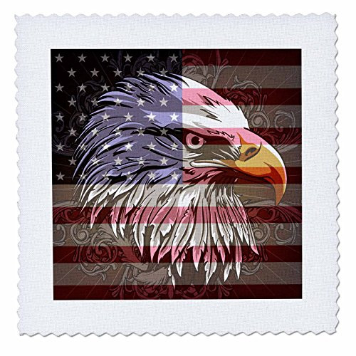 3dRose qs_116181_4 Ornate Patriotic Bald Eagle and Usa American Flag Pride Great for Fourth of July Independence Day Quilt Square, 12 by 12-Inch