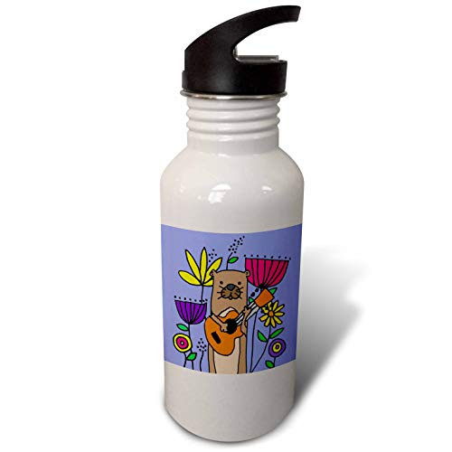 3dRose Funny Cute Sea Otter Playing Guitar in Flower Garden Abstract - Water Bottles  wb_339731_1