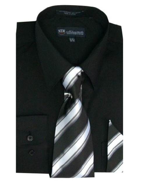 Milano Moda Mens Long Sleeve Dress  With  Tie And Handkie SG21A-Black-16-16 1 2-34-35