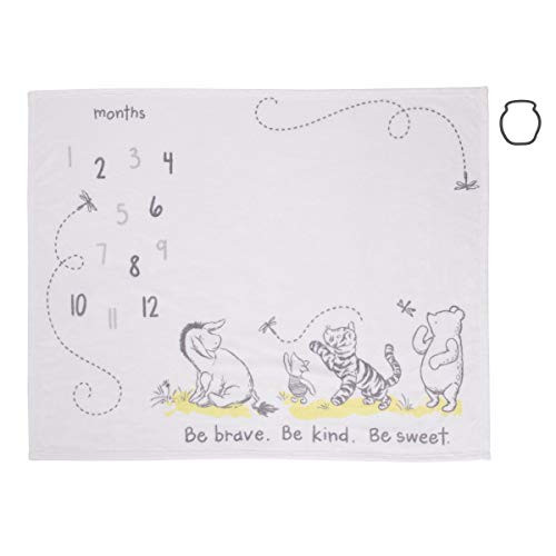 Disney Classic Winnie The Pooh White Grey  and  Lime Super Soft Milestone Baby Blanket White Grey Lime Charcoal