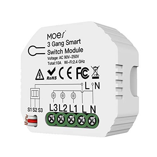 Leeofty 3 Gang Wi-Fi Switch Module Wi-Fi Intelligent Light Switch Hidden Design Voice Control Compatible with Home APP Remote Control DIY Breaker Module 2 Way Feature  AC 90-250V