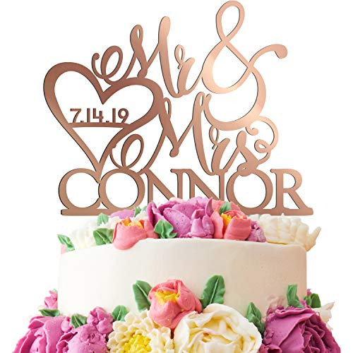 Personalized Mr Mrs Cake Topper - Wedding Cake Toppers w  Last Name and Date - Custom Acrylic Cake Decorations Wedding Cake Topper for Bride and Groom   3 Mirrored Acrylic Colors
