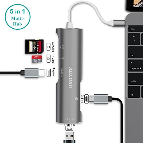 USB Adapter HDMI, USB C Hub, ADLOKO Type C Adapter with HDMI 4K, SD/TF Card Reader, USB 3.0, USB C Charging&Data Ports, macbook pro 2017 hub, for MacBook Pro and More Type-C Devices USB Adapter HDMI, USB C Hub, ADLOKO Type C Adapter with HDMI 4K, SD/TF Card Reader, USB 3.0, USB C Charging&Data Ports, macbook pro 2017 hub, for MacBook Pro and More Type-C Devices