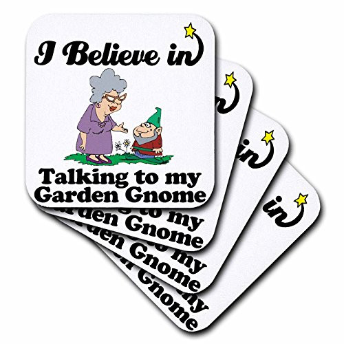 3dRose CST_105583_3 I Believe in Talking to Garden Gnome-Ceramic Tile Coasters Set of 4