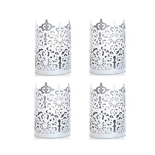 Hosley Set of 4 Flower 7 Inch High LACE Candle Holder White LED Votive Tealight Holder Lantern Ideal Gift for Weddings Party Use with Jar Candles Tealights Votive Candle Gardens Aromatherapy Spa O5