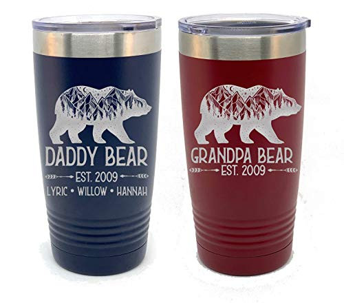 Papa Bear Engraved Tumbler 30oz 20oz Travel Mug Cup Tumbler Personalized