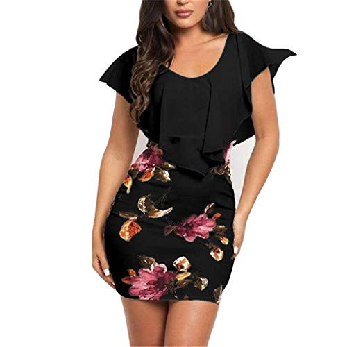 Shakumy Women Dresses Floral Print Ruffle Short Sleeve Short Dress Summer Casual Sundress Beach Party Bodycon Mini Dress