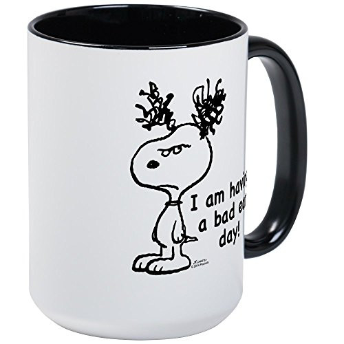 CafePress Snoopy Mug 15oz Coffee Mug - Microwave and Dishwasher Safe - Snoopy  Bad Ear Day Large White Black Inside