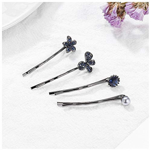 Pudwy Crystal Bobby Pins 4 pcs Side Hair Clip for Women Girls Pearls Rhinestone Flower Butterfly Hairpins Arched Clamp Barrette