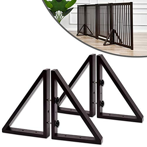 WELLAND Triangle Support Feet Set of 2 for 360 Degree Configurable Gate Collection Solid Pine Wood Easy to Install 2 Pairs of Safety Fence Feet for Freestanding Pet Gates Espresso  Only Feet