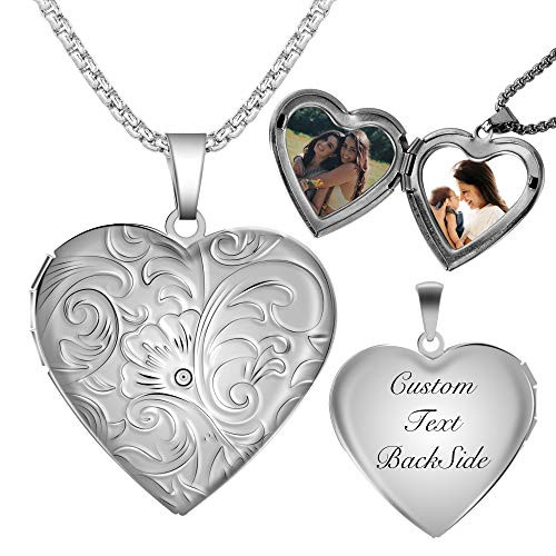 Fanery Sue Personalized Heart Locket Necklace That Holds Pictures Memory Photo Lockets Custom Any Photo Text and Symbols  Custom Photo and Text-Daisy Flower