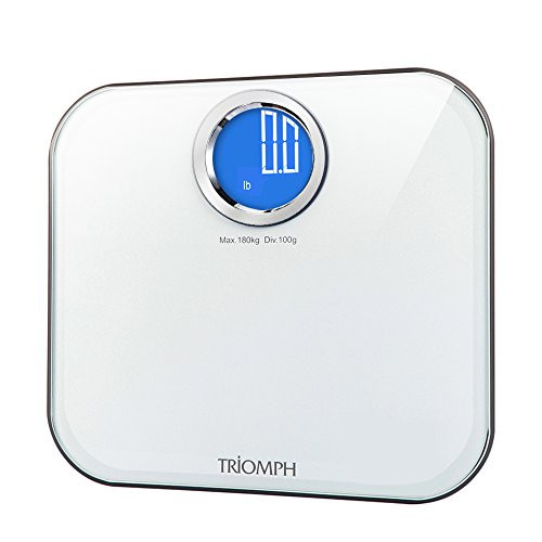 Triomph Precision Digital Body Weight Scale Bathroom Scale with Step-On Technology and Backlit LCD Display, 6mm Tempered Glass, 400 Pounds Weight Loss Monitor, White