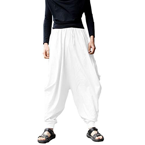 ONTTNO Mens Floral Stretchy Waist Casual Ankle Length Pants  White