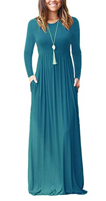 HAOMEILI Womens Long Sleeve Loose Plain Long Maxi Casual Dresses with Pockets M Acid Blue HAOMEILI Womens Long Sleeve Loose Plain Long Maxi Casual Dresses with Pockets M Acid Blue