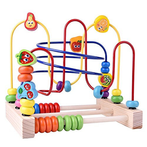 FUN LITTLE TOYS Wooden Beads Maze Roller Coaster Educational Toys for Toddler Kids Baby, Around Circle Bead Skill Improvement Wood Toys