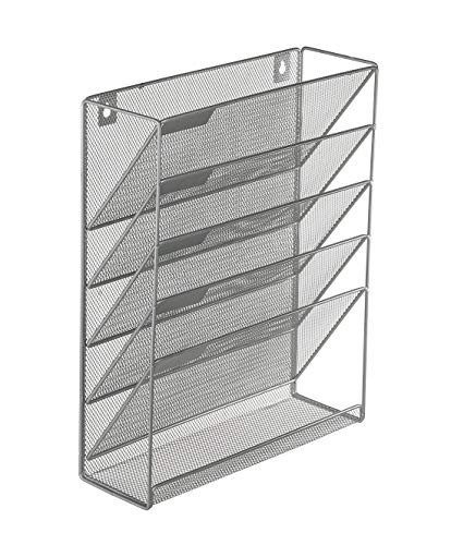 Denozer 6 Tier Wall Mount File Holder Organizer Hanging Magazine Rack,Silver