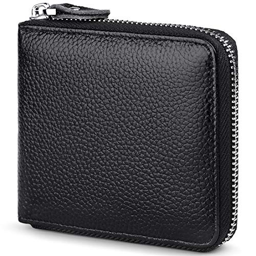 Huztencor Zipper Wallet Men Leather RFID Blocking Wallets for Men with Zipper ID Card Window Secure Zip Around Bifold Wallets Black FBA