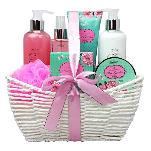 Bath and Body Works Set with Rose Garden Scent For Women - Spa Bath Kit  and  Bath Gift Basket Birthday Gift includes Body Lotion Bubble Bath Body Scrub Bath Puff Bath Salt  and  Butter