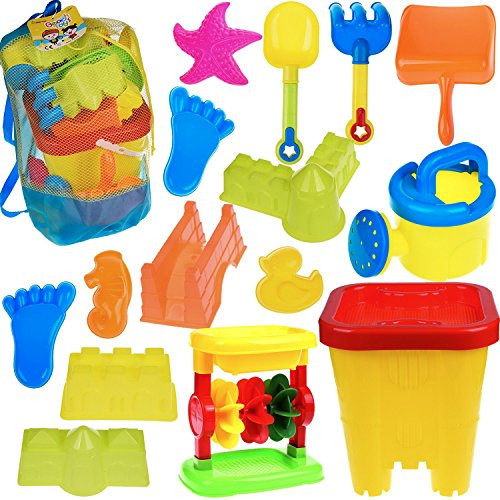 FUN LITTLE TOYS 16 PCs Beach Sand Toys Set for Kids Toddlers, Sandbox Toy with Mesh Bag, Beach Bucket, Sand Wheel, Beach Molds and Beach Shovel Tool Kit FUN LITTLE TOYS 16 PCs Beach Sand Toys Set for Kids Toddlers, Sandbox Toy with Mesh Bag, Beach Bucket, Sand Wheel, Beach Molds and Beach Shovel Tool Kit