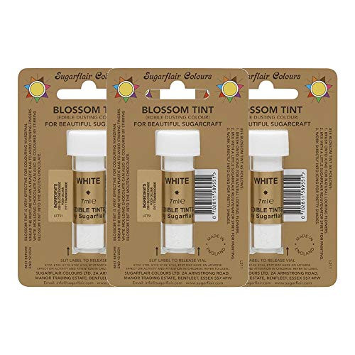3 x Sugarflair White Edible Blossom Tints Cake Food Colour Colouring Dust Powder