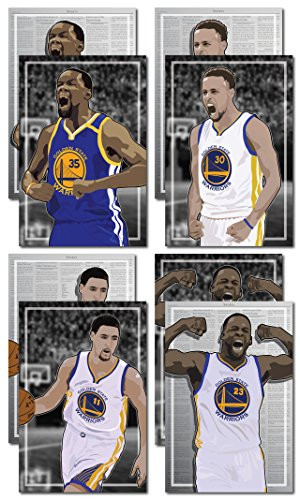4 Posters of Golden State Warriors - Kevin Durant, Steph Curry, Draymond Green, Klay Thompson Art Prints - Buy 1 Get 3 Free, 4 total prints (2-sided) (Medium Set - 12"x18")