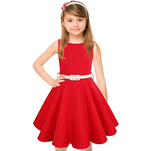 Girls 50s Vintage Swing Rockabilly Retro Sleeveless Party Dress for Special Occasion Red