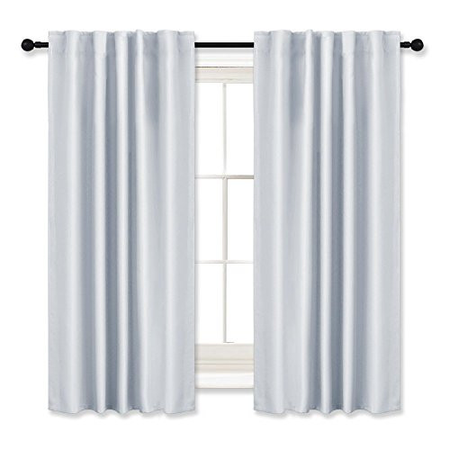 Blackout Curtains Panels Grayish White - RYB HOME ( W 42 by L 54", Double Pieces ) Window Treatment / Covering Back Loops / Rod Pocket Home Fashion Room Darkening Noise Reducing for Kitchen