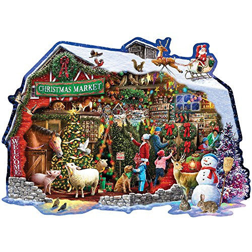 Bits and Pieces - 300 Piece Shaped Jigsaw Puzzle for Adults - Christmas Barn - 300 pc Santa Winter Holiday Jigsaw by Artist Larry Jones Bits and Pieces - 300 Piece Shaped Jigsaw Puzzle for Adults - Christmas Barn - 300 pc Santa Winter Holiday Jigsaw by Artist Larry Jones