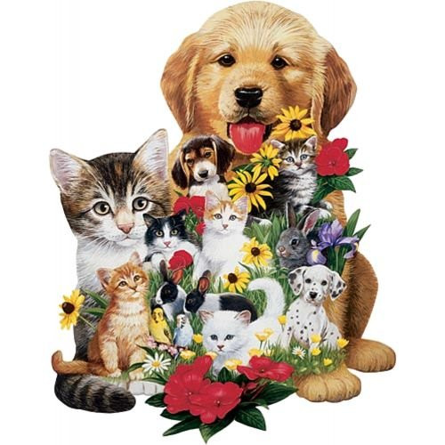 Bits and Pieces - 750 Piece Shaped Jigsaw Puzzle for Adults - Best Friends - 750 pc Dogs and Cats Jigsaw by Artist Jack Williams