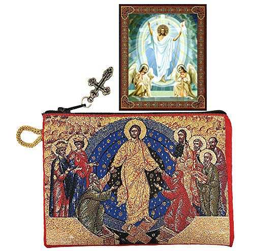 Religious Gifts Resurrection of Christ Icon and Resurrection of Christ Tapestry Icon Pouch 5 3 8 Inch