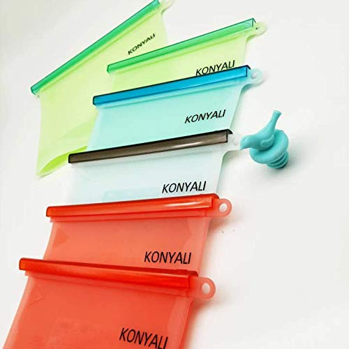 KONYALI Reusable Silicone Food Storage Bags Set of 6 - LARGE Size 50 OZ Small Size 30 OZ Airtight Zip Seal Bags Keep Your Food Fresh Bag For Cooking, Sous Vide, Lunch, Snack, Sandwich, Freezer