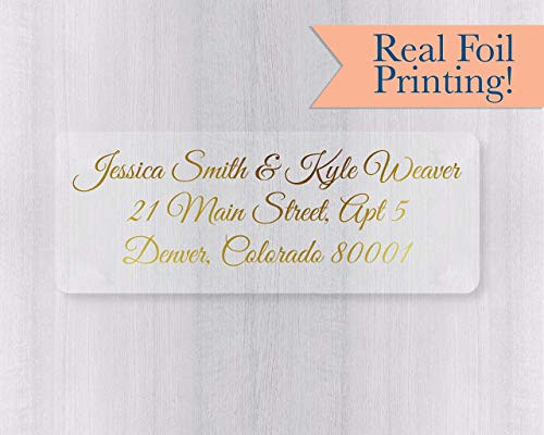 60ct - Gold or Color Foil Wedding Invitation Return Address Labels Clear Transparent Return Address Stickers  318-CF