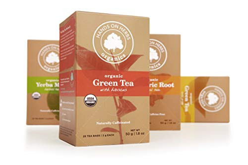 Hands on Herbs Organics Green tea with Hibiscus | Detox Tea and Metabolism Booster | Weight loss Tea and Powerful Antioxidant Drink | Green Detox and Energy Boost | Organic 25 individual tea bags