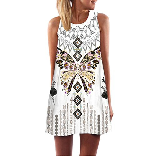 Clearance Womens Summer Dress Sleeveless Boho Floral Print Mini Tank Dress Plus Size Beach Casual Sundress Short Dress  L White 6