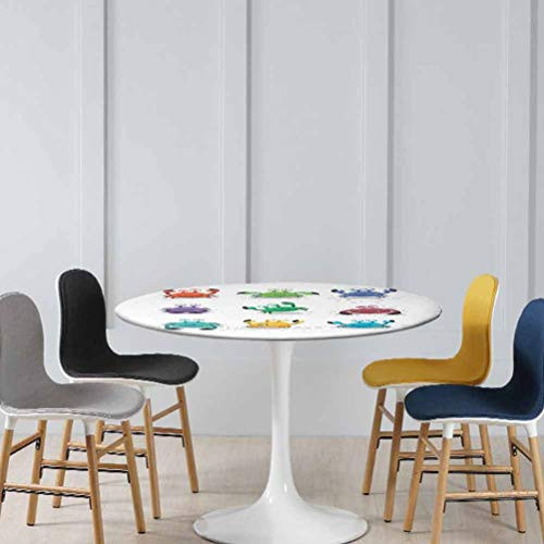 Table Covers Joyful Set of Cartoon Colorful Crab Characters with Various Expressions and Emotions Elastic Edged Fitted Table Cover No Fabric Draping Down for Puppy to Grab Diameter - 31 Inch