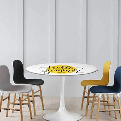 Elastic Tablecloth Abstract Retro Style Lettering in Black Font Across a Round Shape in Elastic Edged Waterproof Table Cover No Fabric Draping Down for Puppy to Grab Mustard Black Diameter - 31 Inch