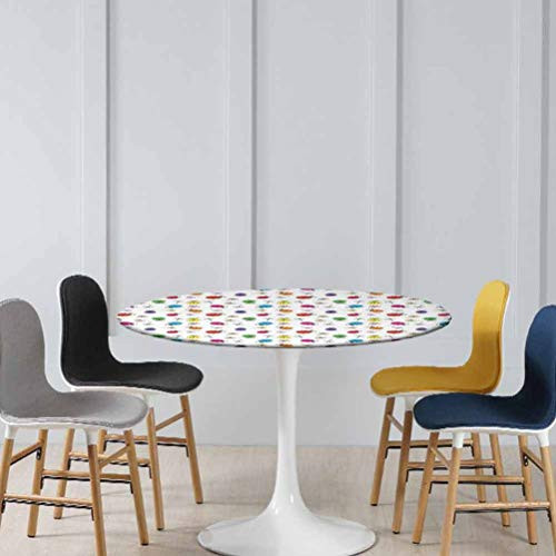 Table Covers Dotted Insects with Floral Illustration Valentines Day Inspired Romantic Elements Round Table Cloth Cover No Fabric Draping Down for Puppy to Grab Multicolor Diameter - 31 Inch