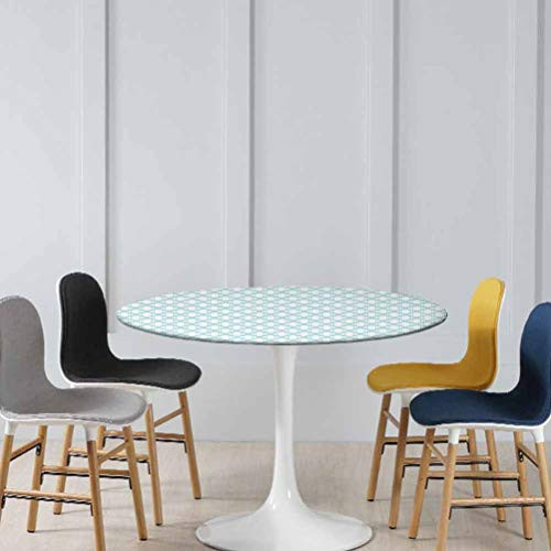 Fitted tablecloths Pale Color Geometric Girih Entwined Blue Triple Lines Forming Curvy Shapes Fitted Elastic No-Slip Tablecloths No Fabric Draping Down for Puppy to Grab Pale Blue Diameter - 31 Inch