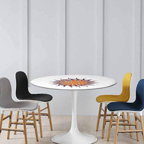 Elasticized Tablecloth Fantastic Swirled Stripes Vortex Style Wavy Lines Background Astronomy Cartoon Indoor Outdoor Tablecloth No Fabric Draping Down for Puppy to Grab Orange Blue Diameter - 31 Inch