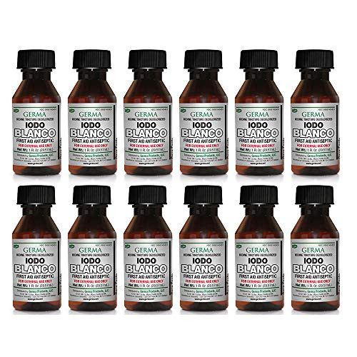 Germa White Iodine Tincture. First Aid Antiseptic. For Minor Scrapes Cuts Bruises and Burns. Prevents Skin Infection. 1 Oz. Pack of 12