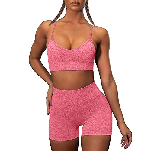 Women Seamless Yoga Set 2 Piece Workout Sport Bra with High Waist Shorts Legging Outfit Tracksuit.JNINTH