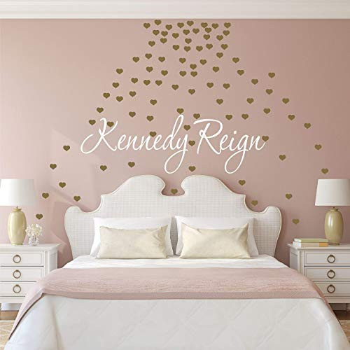 Custom Name With Hearts Wall Decal Monogram - Girls Personalized Name Wall Decal Sticker Art - Personalized Name Vinyl Wall Decal - Girls Room Wall Decor - Baby Name Wall Decal