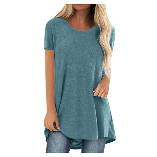 Makulas Hotkey Womens Casual Solid Color Tunic Shirts Short Sleeve Round Neck Comfy Tee Elegant Soft Tops Blouse Shirts