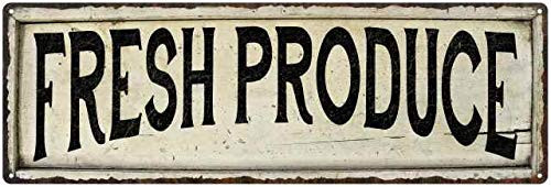 Fresh Produce Sign Farmhouse Signs Wall Decor Art Country Decorations Rustic Vintage Home Tin Plaque Kitchen Gift 6 x 18 High Gloss Metal 206180028173