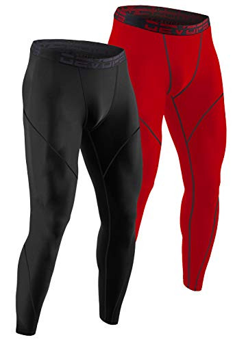 DEVOPS Mens Thermal Compression Pants Athletic Leggings Base Layer Bottoms  2 Pack   X-Large Black Red